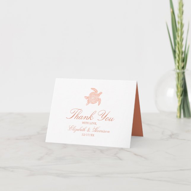 Ocean Sea Turtle, Soft Coral Beach Wedding Thank You Card (Front)
