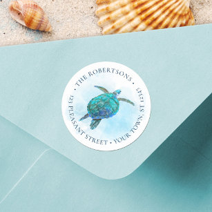 Ocean Sea Turtle Watercolor Round Return Address  Classic Round Sticker