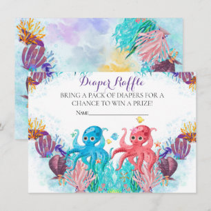 Ocean sea Twins Octopus party Diaper Raffle Enclosure Card