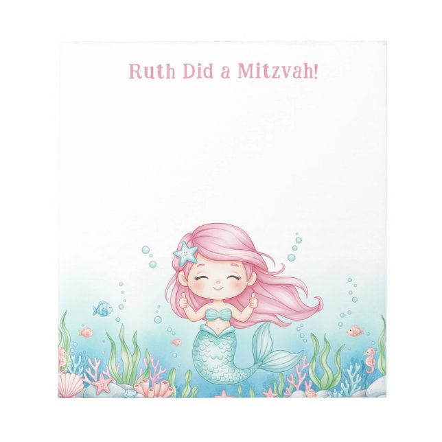 Ocean Sea Underwater Mermaid Personalised Mitzvah Notepad (Front)