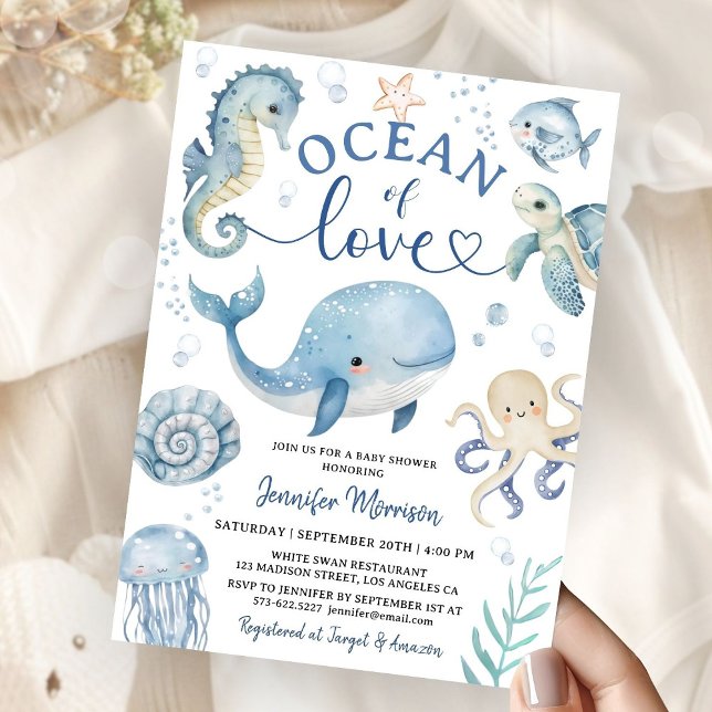Ocean Sea Whale Baby Shower Invitation Boy (Creator Uploaded)