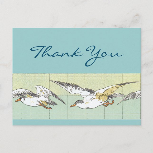 Ocean Seagull Tile Art Editable Thank You Postcard (Front)