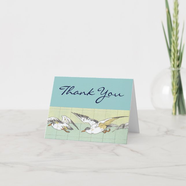 Ocean Seagulls Tile Art Thank You Cards (Front)