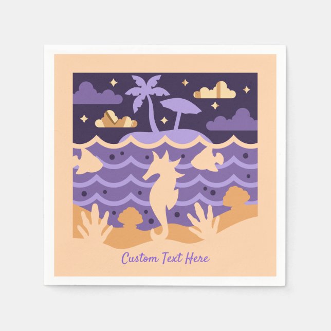 Ocean Seahorse Fish Island Palm Tree Personalised Napkin (Front)