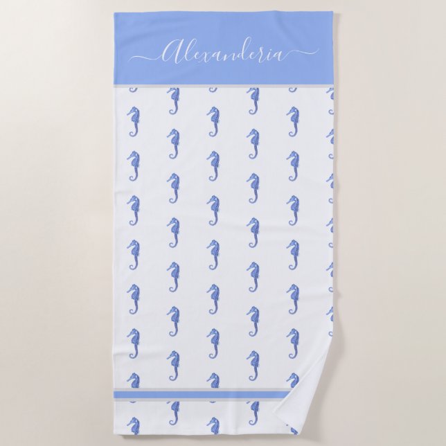 Ocean Seahorse Tropical Blue Beach Towel (Front)