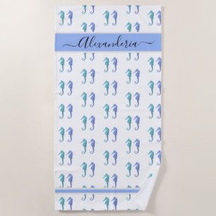Ocean Seahorse Tropical blue teal  Beach Towel