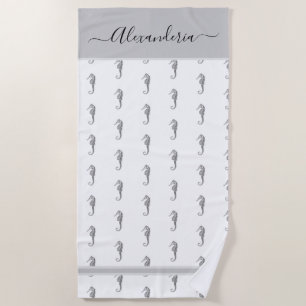 Ocean Seahorse Tropical Grey Beach Towel