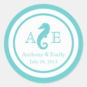 Ocean Seahorse Wedding Classic Round Sticker