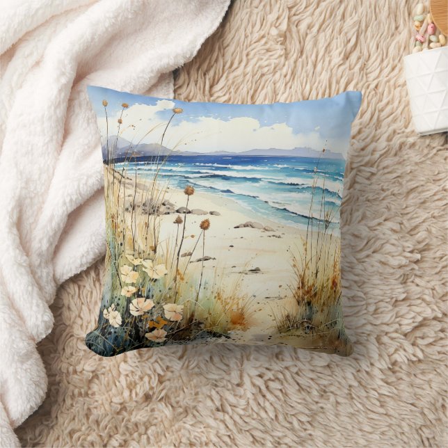 Ocean Seascape watercolor Cushion (Blanket)