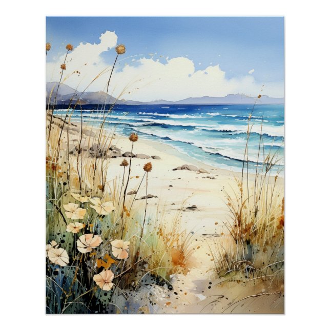 Ocean Seascape watercolor Poster (Front)