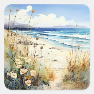 Ocean Seascape watercolor Square Sticker