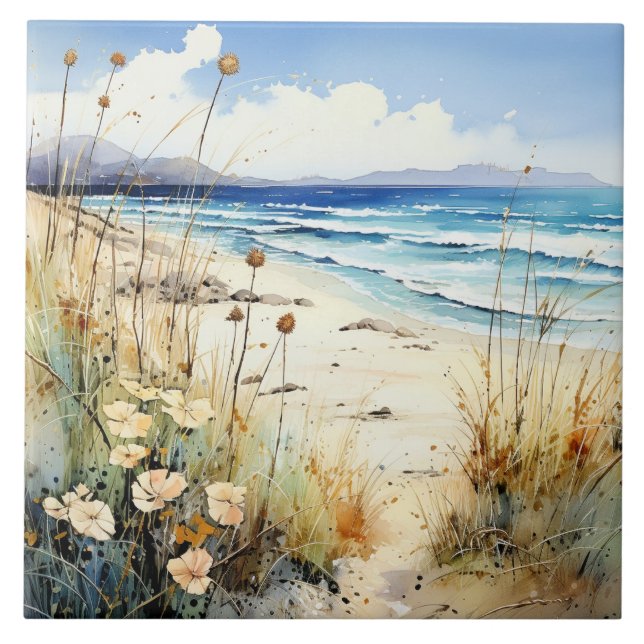Ocean Seascape watercolor Tile (Front)