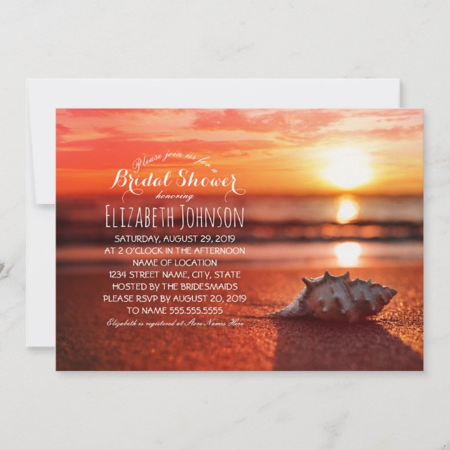 Ocean Seashell Sunset Beach Themed Bridal Shower Invitation (Front)