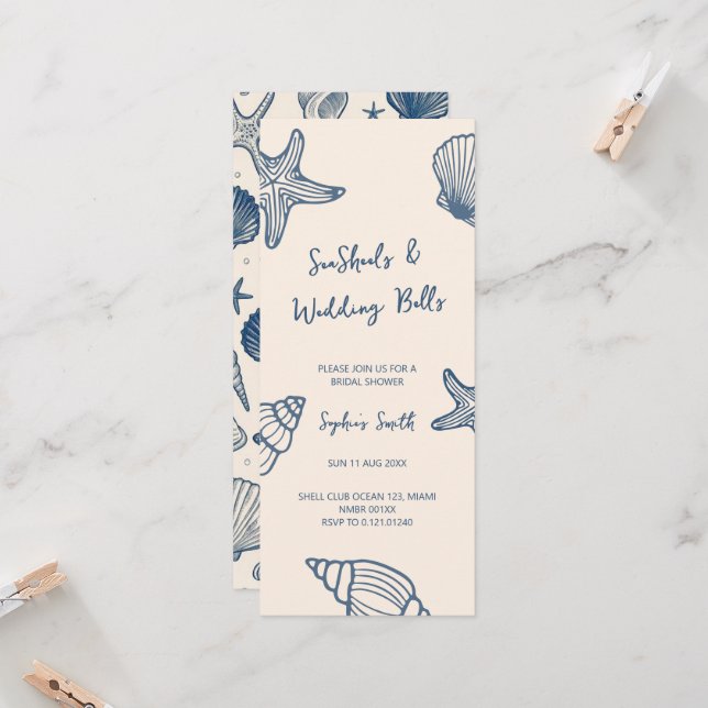 Ocean Seashells and Wedding Bells bridal  Invitation (Front/Back In Situ)