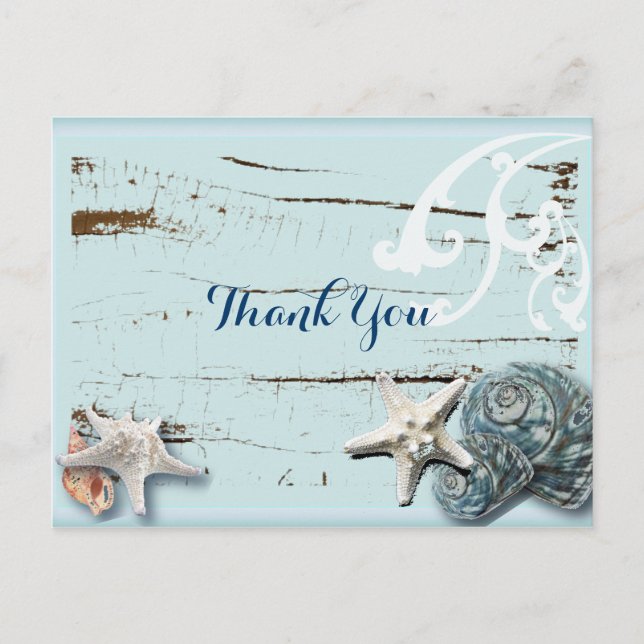 ocean SeaShells Beach Wedding thank you Postcard (Front)