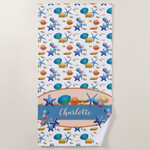 Ocean Seashells Colourful Personalised Beach Towel