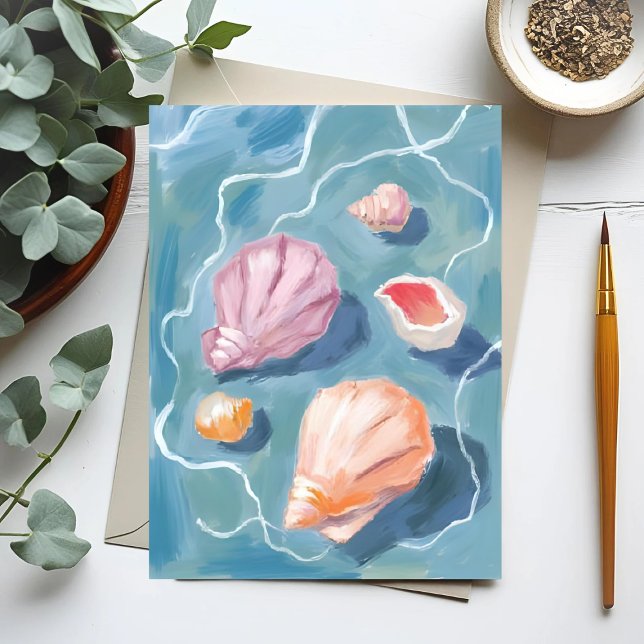 Ocean Seashells Pastel Watercolor Coastal Card (Creator Uploaded)