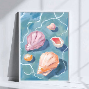 Ocean Seashells Pastel Watercolor Coastal Poster