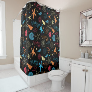 Ocean Seashells Seahorses & Starfish Sea Life Shower Curtain