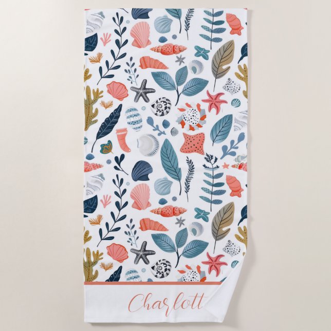 Ocean Seashells Starfish Beach Towel (Front)