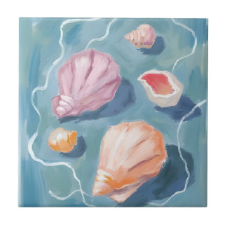 Ocean Seashells Watercolor Coastal Beach Sea Tile