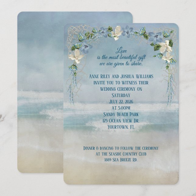 Ocean Seashore Wedding Invitation (Front/Back)