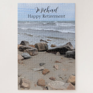 Ocean Seaside Beach Photo Special Message and Name Jigsaw Puzzle