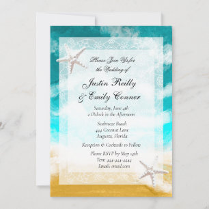 Ocean Seaside Turquoise Waves Coastal Wedding Invi Invitation
