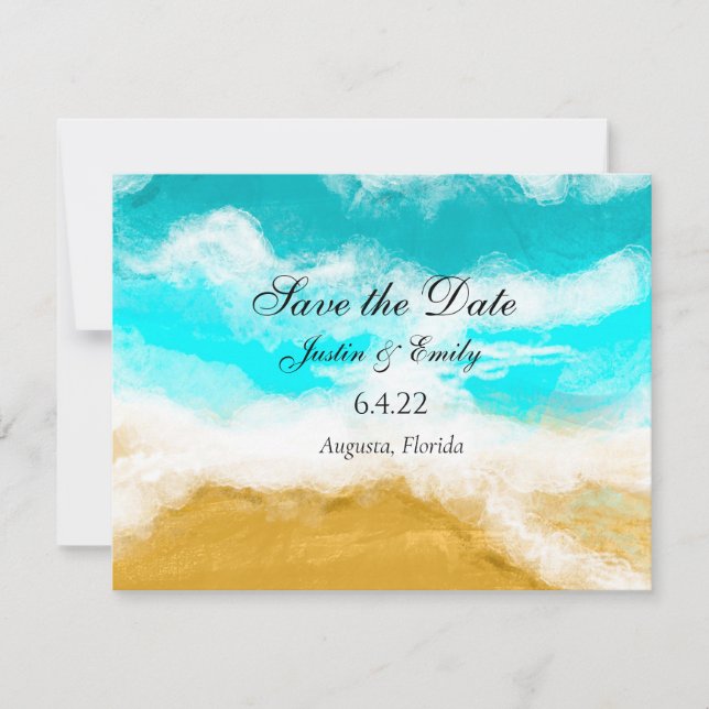 Ocean Seaside Turquoise Waves Save the Date   Invitation (Front)