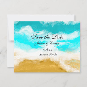 Ocean Seaside Turquoise Waves Save the Date   Invitation
