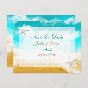 Ocean Seaside Turquoise Waves Save the Date Invitation