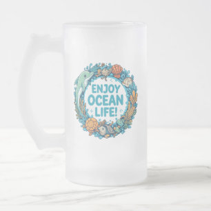 Ocean Serenity Frosted Glass Mug: Embrace the Wave Beer Mug