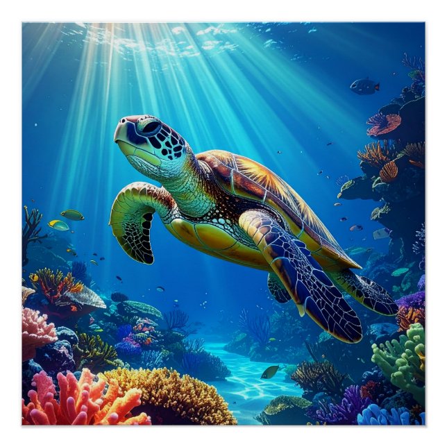 Ocean Serenity Sea Turtle Poster (Front)