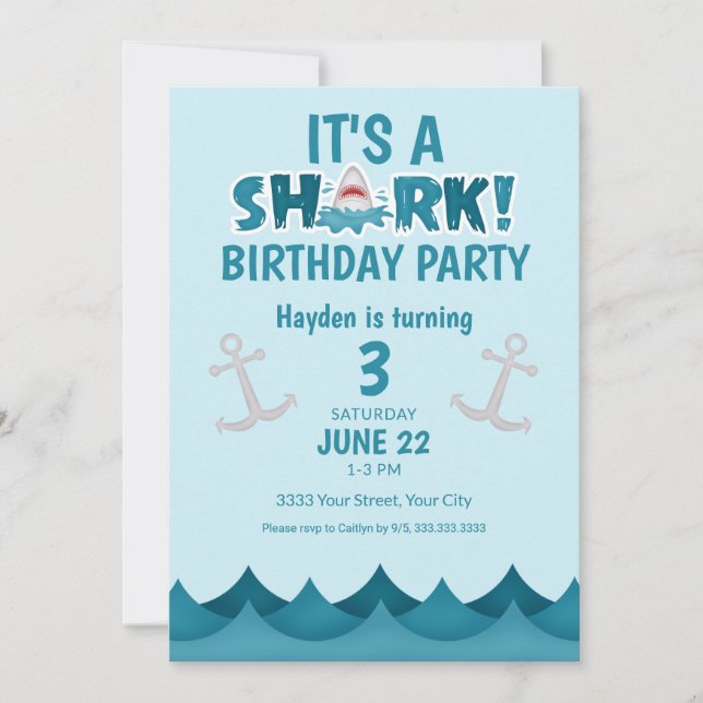 Ocean Shark 3rd Birthday Invitation (Front)