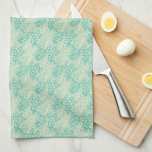 Ocean Shells Sea Waves Abstract Vintage Pattern Tea Towel