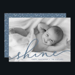 Ocean | Shine Script Hanukkah Photo Holiday Card<br><div class="desc">Share holiday greetings with these chic Hanukkah photo cards featuring your favourite full bleed horizontal or landscape orientated photo. "Shine" appears as a slate blue text overlay in elegant hand lettered script typography. Personalise with your names and the year along the bottom. Cards reverse to matching smoky blue with a...</div>