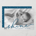 Ocean | Shine Script Hanukkah Photo Holiday Card<br><div class="desc">Share holiday greetings with these chic Hanukkah photo cards featuring your favourite full bleed horizontal or landscape orientated photo. "Shine" appears as an ocean blue text overlay in elegant hand lettered script typography. Personalise with your names and the year along the bottom. Cards reverse to matching dark blue with a...</div>