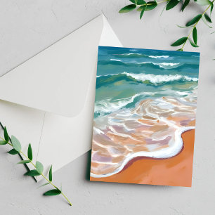 Ocean Shore Aqua Blue Waves Beach Watercolor Card