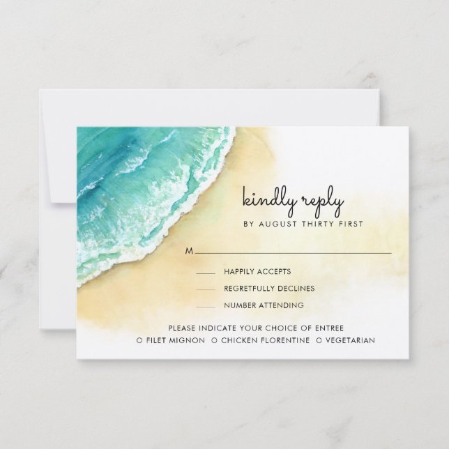 Ocean Shore | Beach | Kindly Reply | Meal Options  RSVP Card (Front)