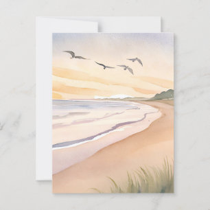 Ocean Shore   Bright Airy Watercolor Postcard