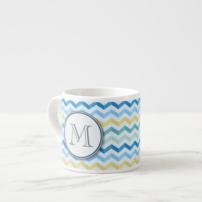 Ocean Shore Chevron Stripes with Round Monogram Espresso Cup (Front Left)