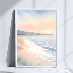 Ocean Shore Pastel Watercolor Painting Poster