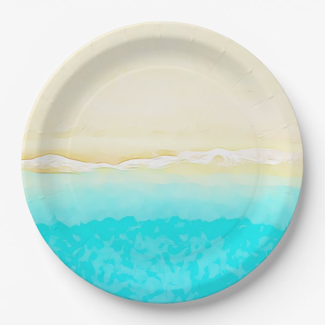 Ocean Shore Teal Water pretty paper plates. Paper Plate (Front)