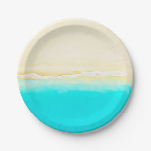 Ocean Shore Teal Water pretty paper plates. Paper Plate