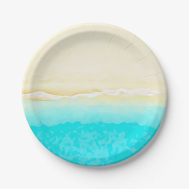 Ocean Shore Teal Water pretty paper plates. Paper Plate (Front)