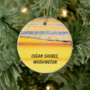 Ocean  Shores, WA, Beach Sunset Photo Ceramic Tree Decoration