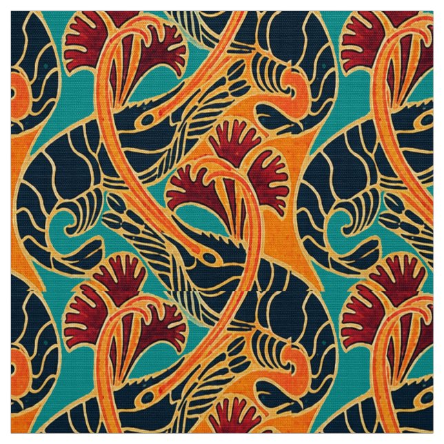 Ocean Shrimp And Seaweed Pattern Fabric (Swatch)