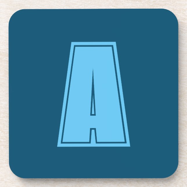 Ocean & Sky Blue Initial Monogram Calligraphy Chic Coaster (Front)