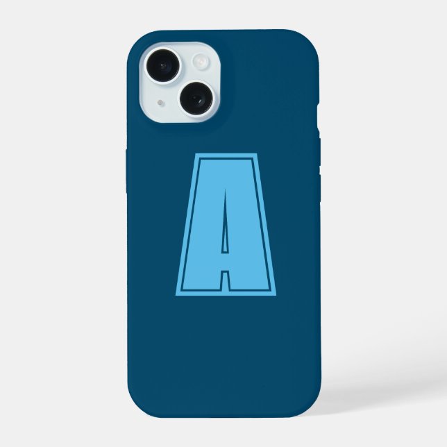 Ocean & Sky Blue Initial Monogram Calligraphy Chic iPhone 15 Case (Back)
