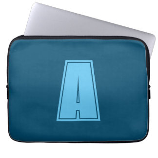 Ocean & Sky Blue Initial Monogram Calligraphy Chic Laptop Sleeve